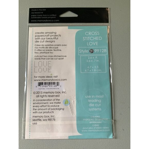 Memory Box Cross Stitched Love Die Cut Stencil Emboss Use On Cardstock Felt Fabr - Picture 3 of 3